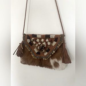 Anthropologie x ibBan - Vintage Calf Hair Leather Beaded Flap Crossbody …